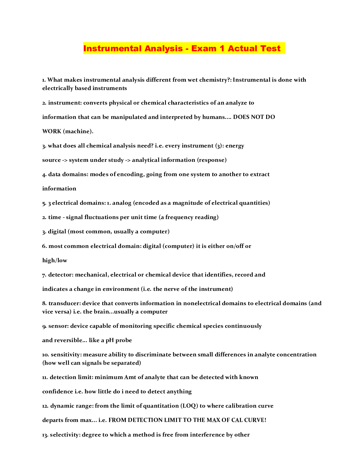 Preview image of Instrumental Analysis - Exam 1 Actual Test document